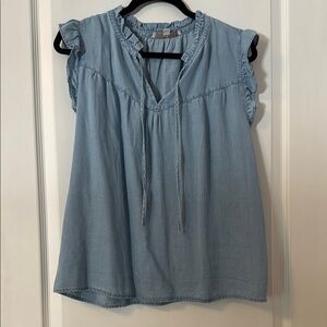 LOFT Blue Ruffled Cap Sleeve Blouse